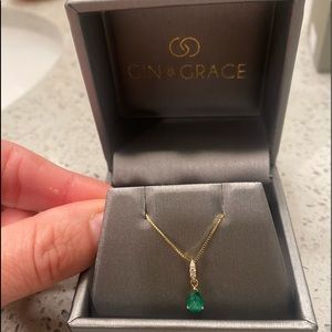 NIB—Gin and Grace 10k gold 18” necklace with real emerald